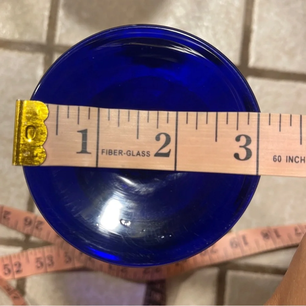 Handblown Blue Rim Martini Glass With Clear Stem & Bubble Detailing 6.25